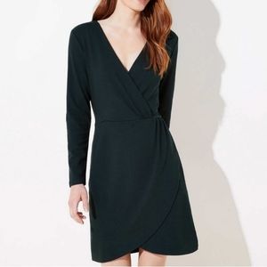 LOFT Green Shirred Faux-Wrap Dress